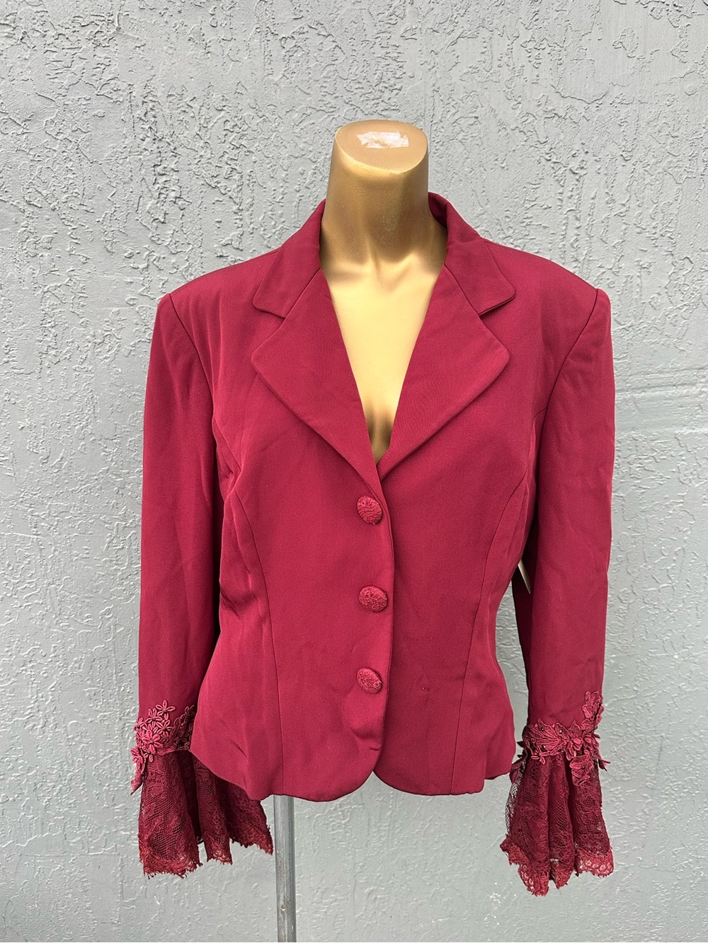 Yoly Muñoz Couture Burgundy Lace Cuff Evening Blazer Jacket Vintage